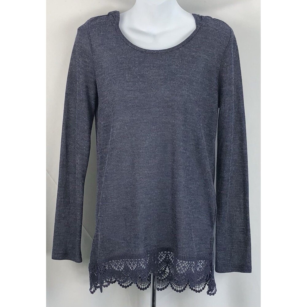 NWT Rewind Thermal Hoodie top m Blue Lace scallop Hem Long Sleeve Boho Hippie